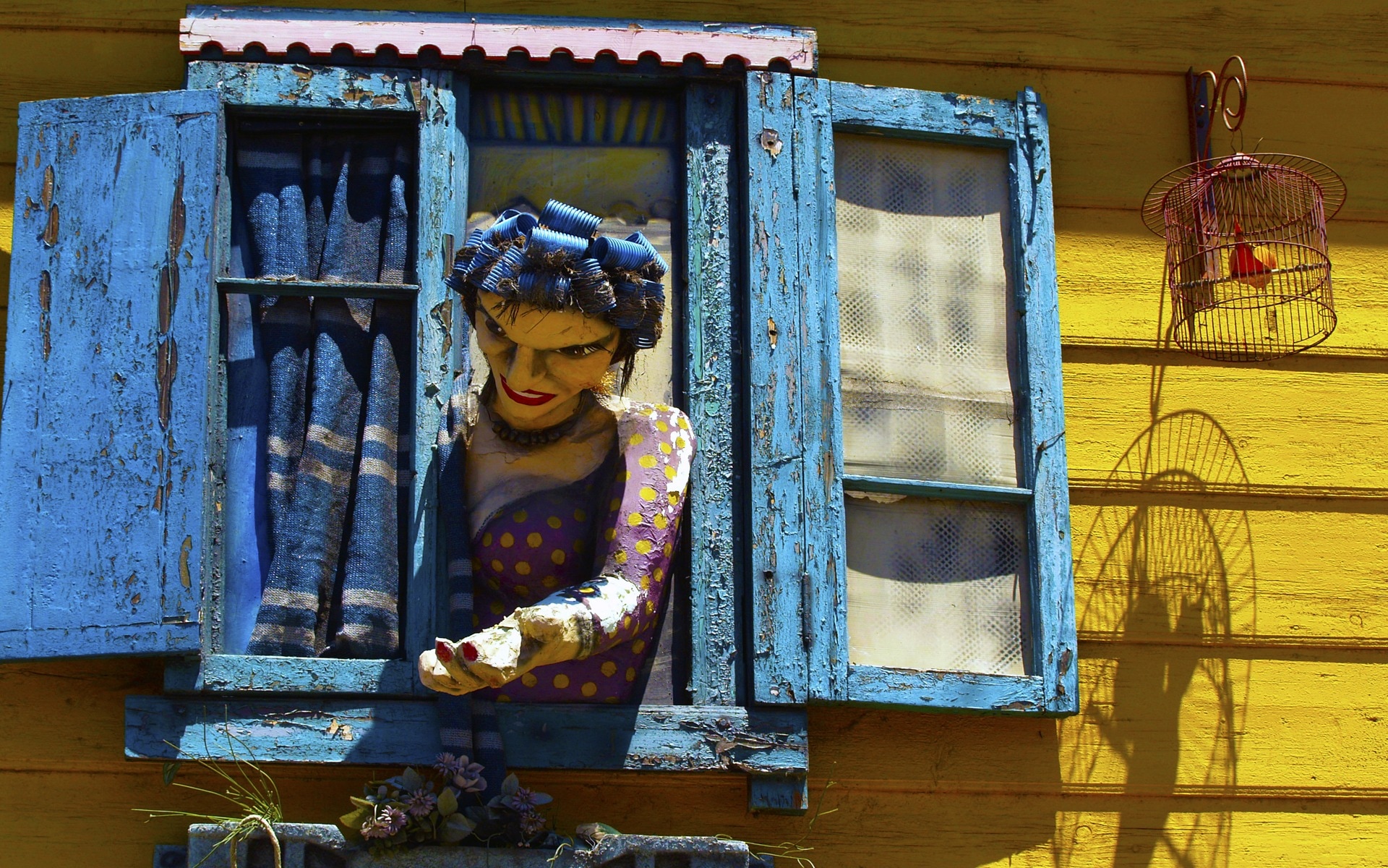 blue wooden window pane