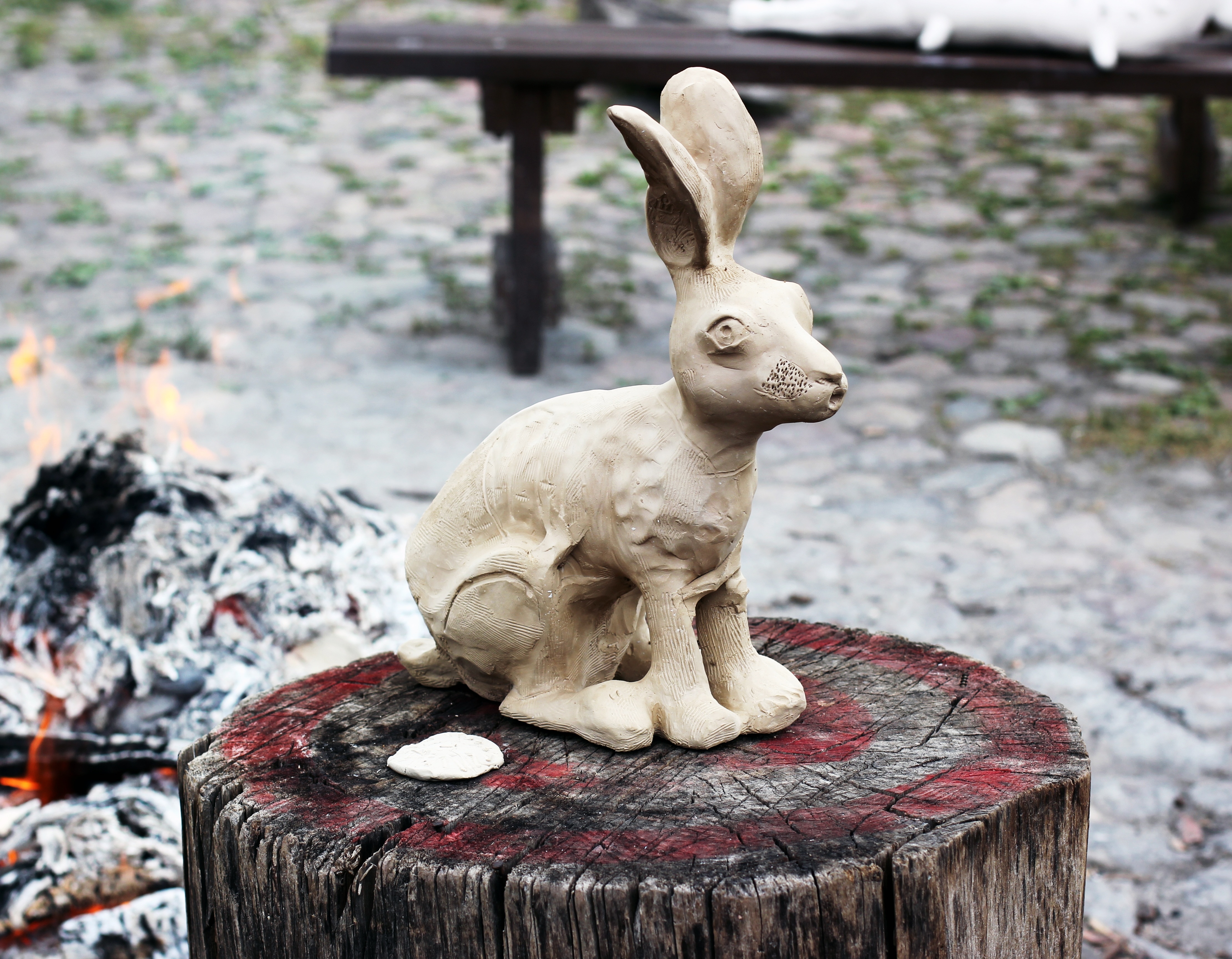 gray clay rabbit decor