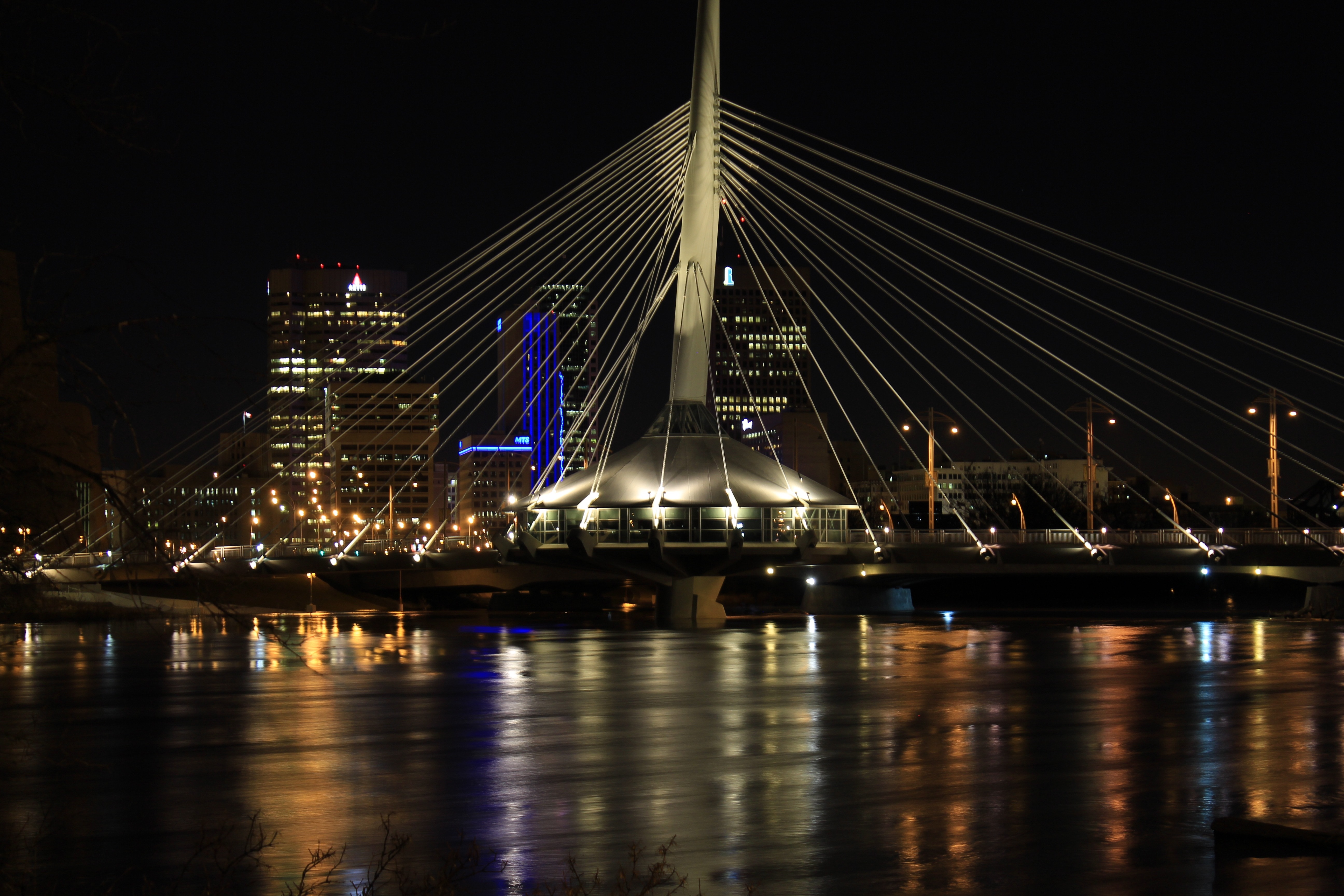 Bridge, Night, Water, Landmark, City, night, illuminated