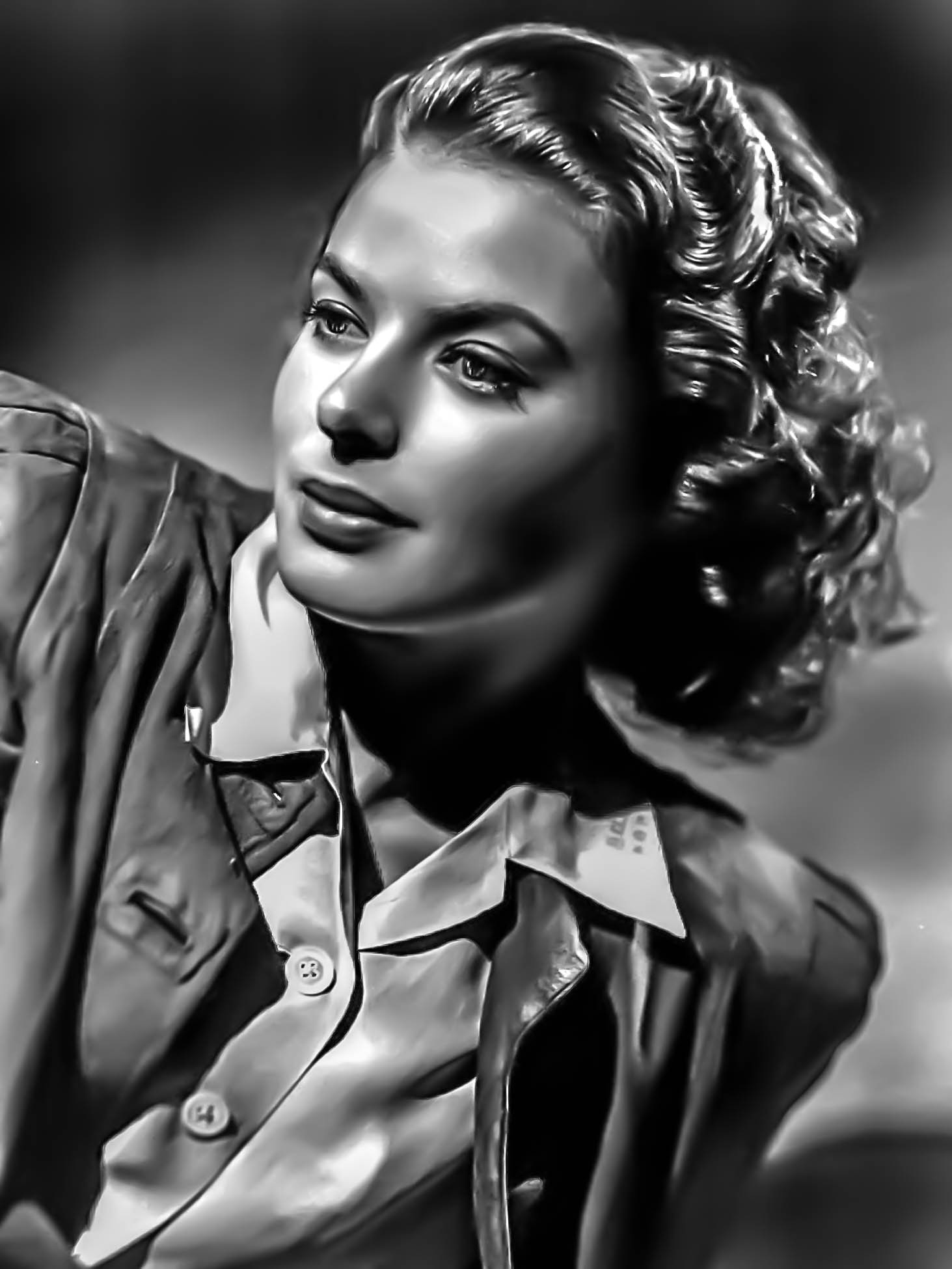 grayscale photo of woman wearing collared top