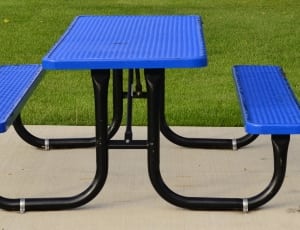 black steel framed blue picnic table thumbnail