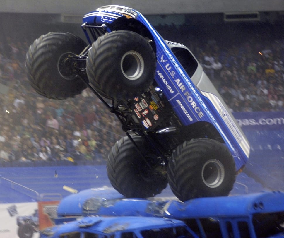 blue and gray monster truck preview