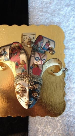 white and red masquerade mask decor thumbnail