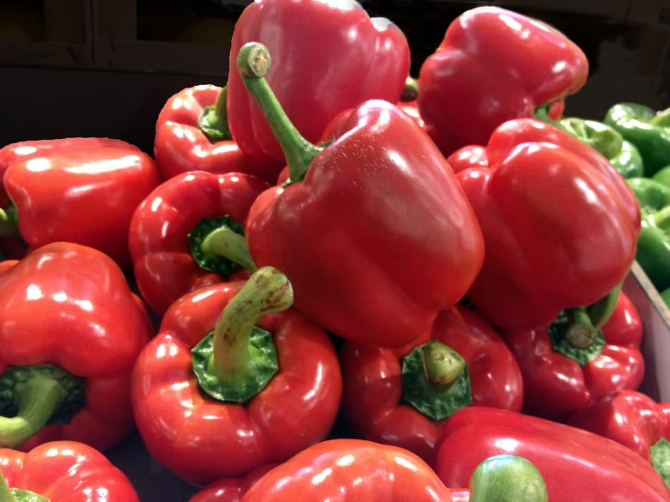 close up photo of bunch of bell peppers preview