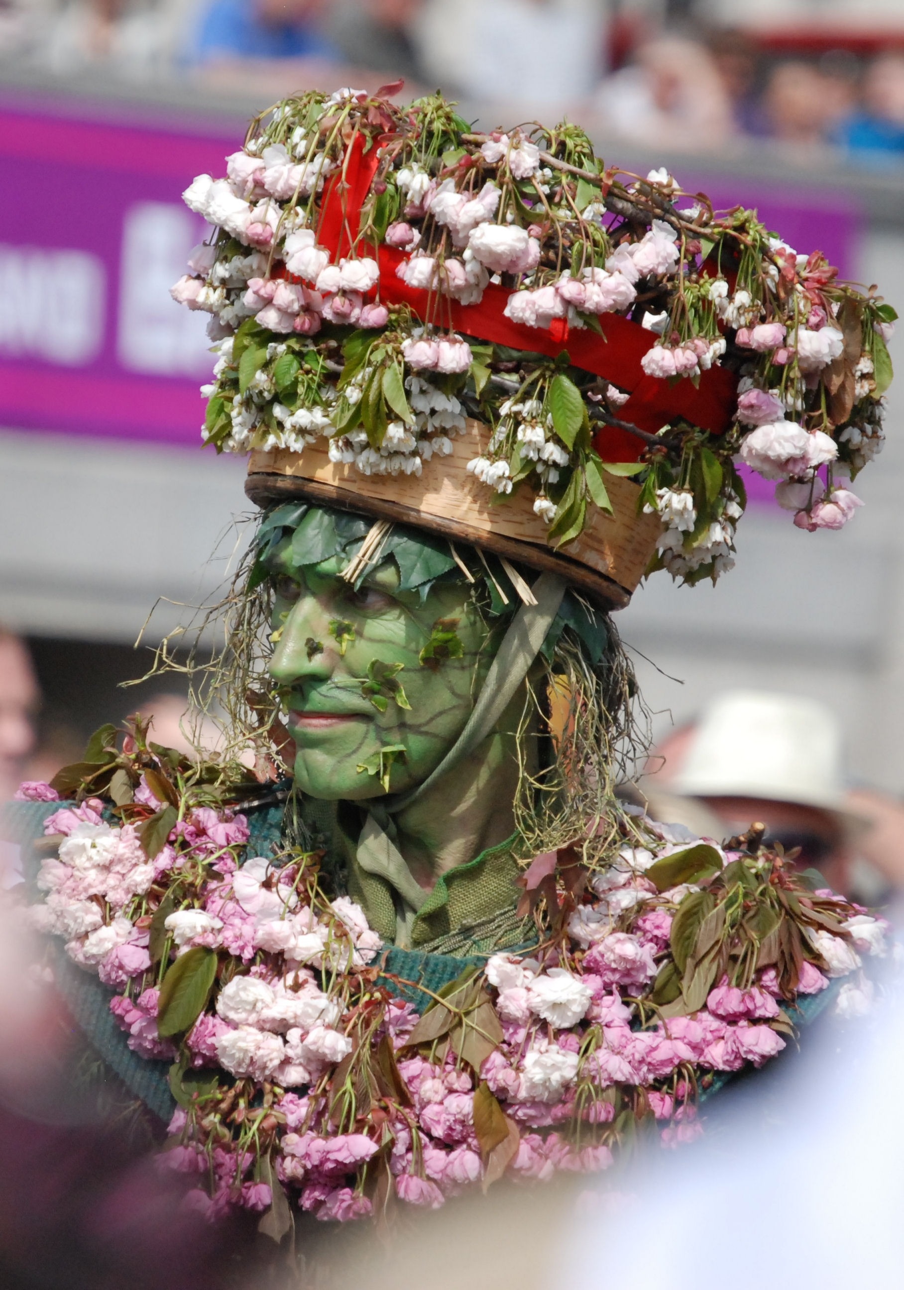 pink green and red floral costume