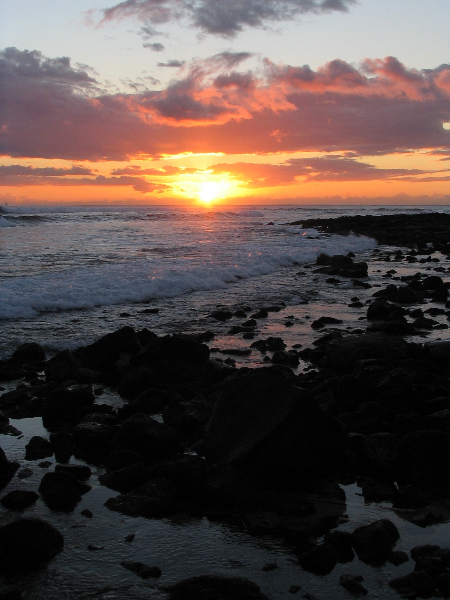 sunset over rocky beach