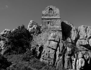 greyscale photo of rock formation thumbnail