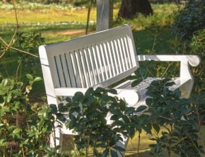 white wooden garden armed bench thumbnail