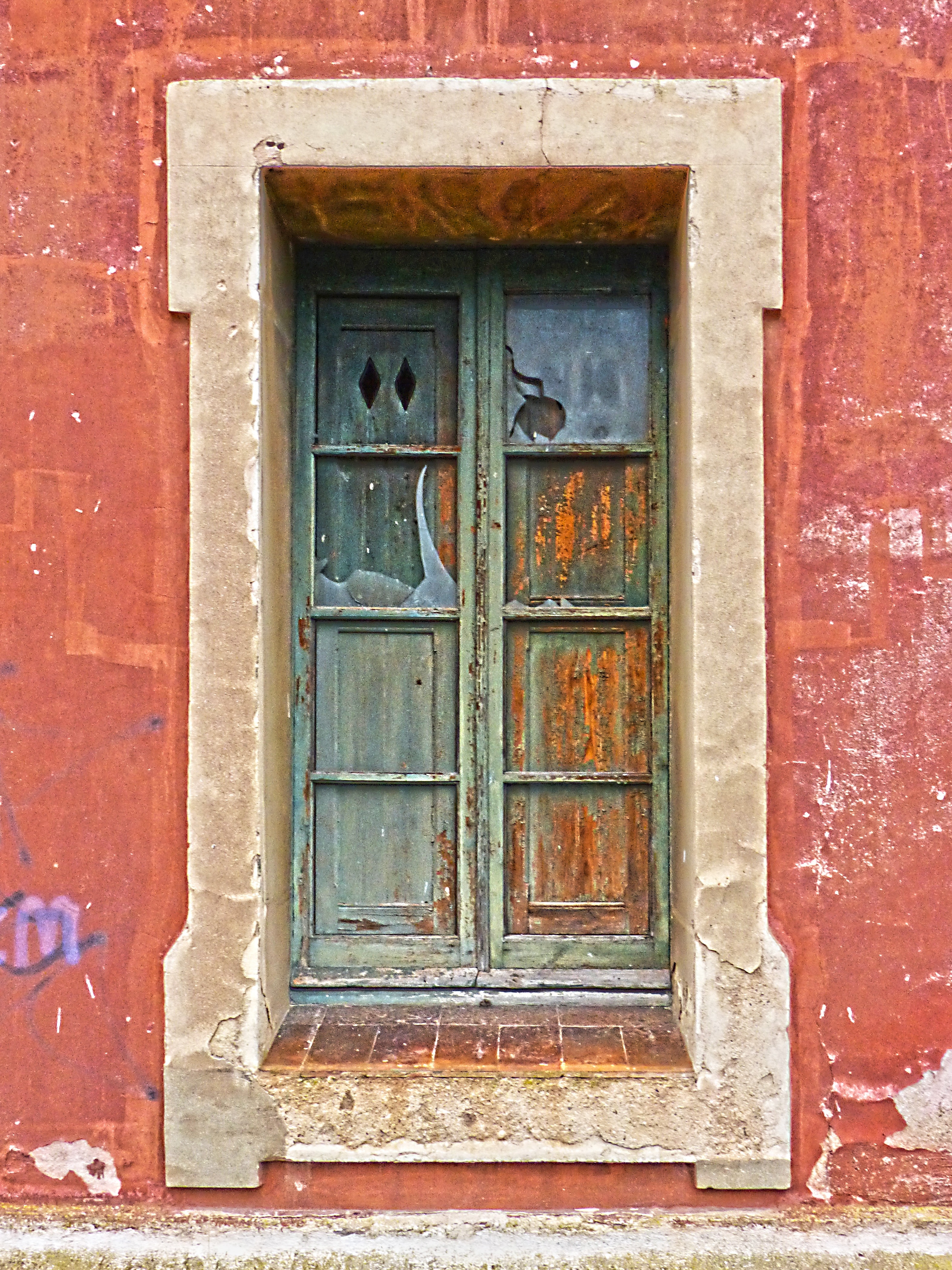green wooden double door