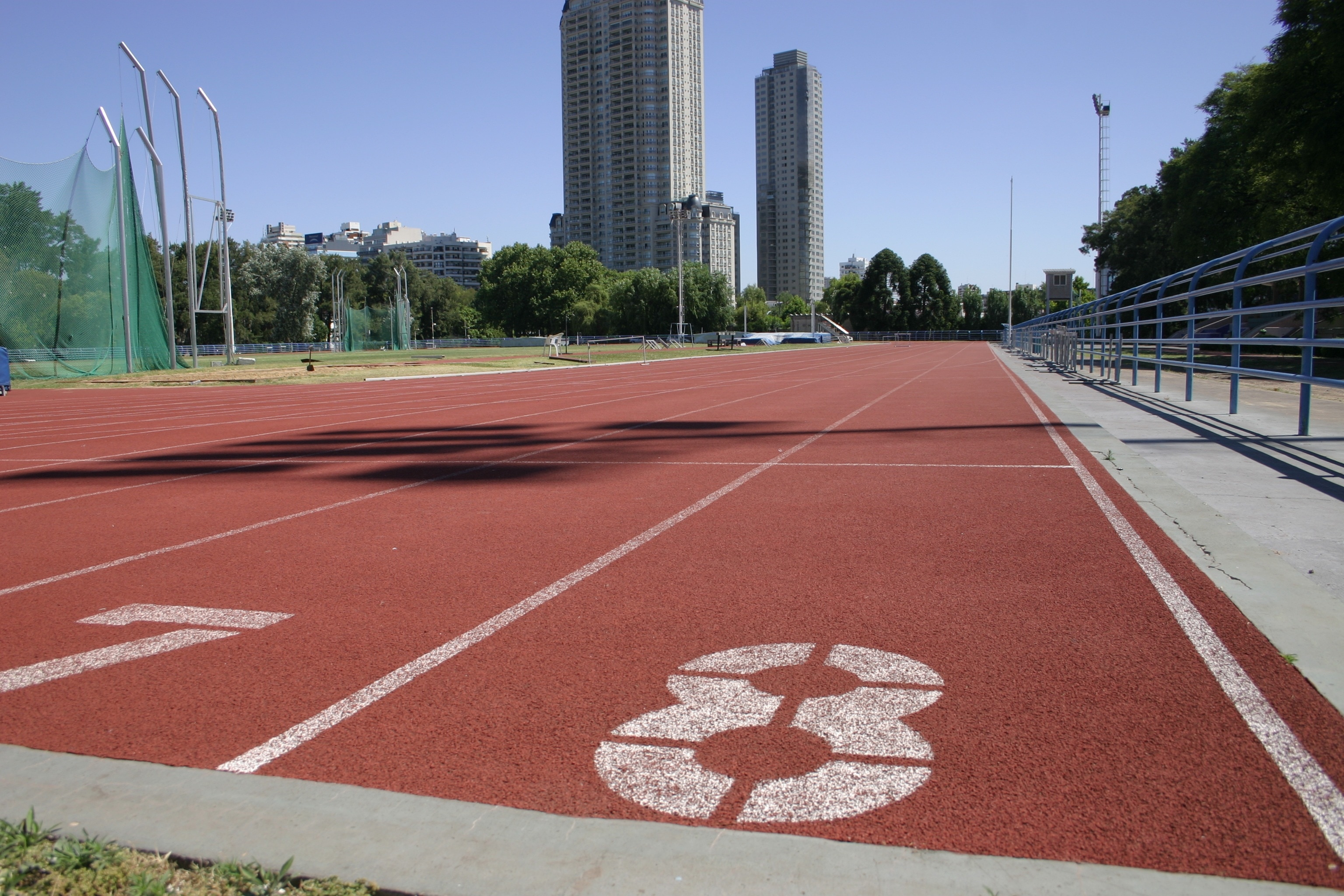 brown and white track field