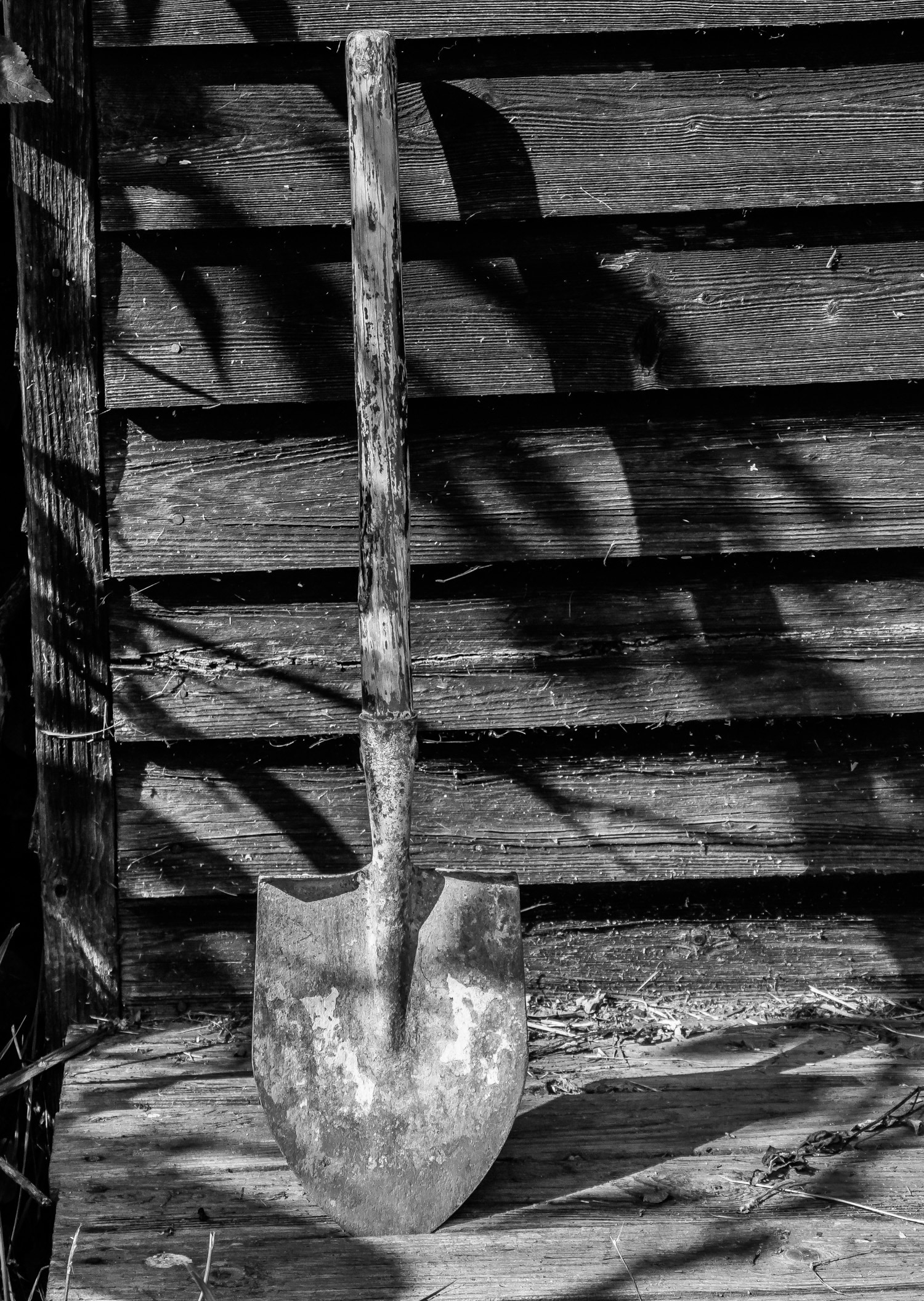 gray shovel on wooden table