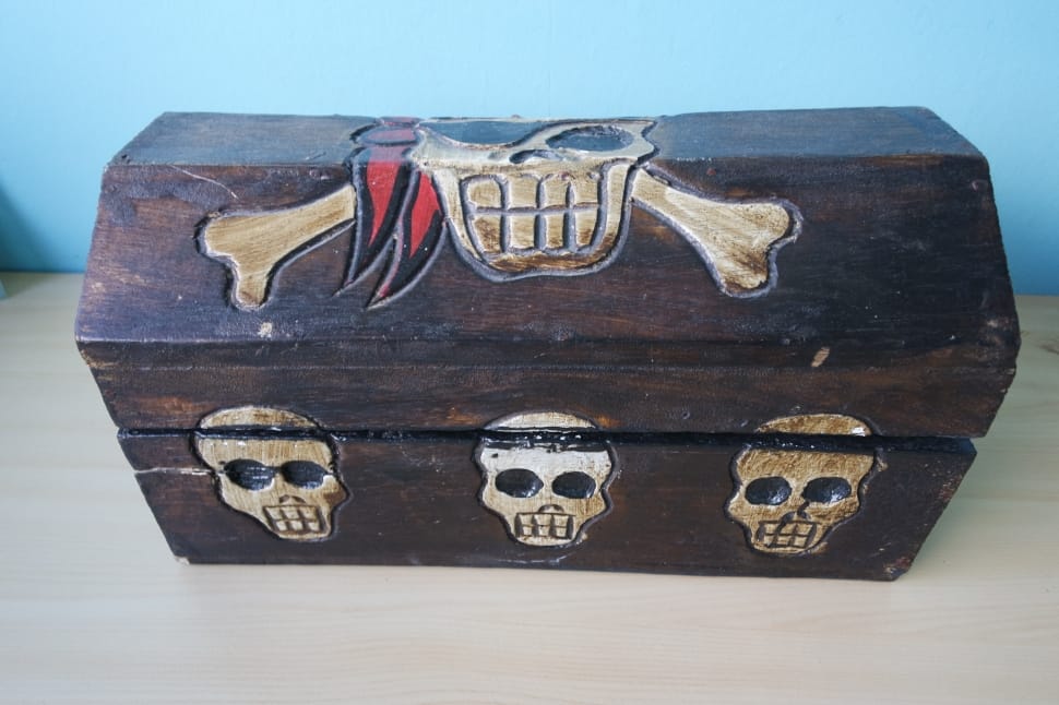 brown and white wooden skull engraved box preview