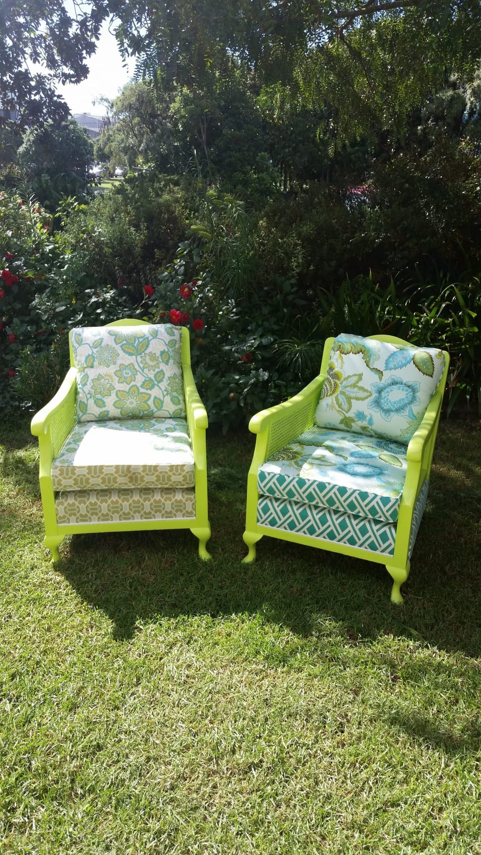 green white and blue floral padded armchair preview