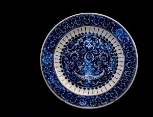white and blue porcelain plate thumbnail