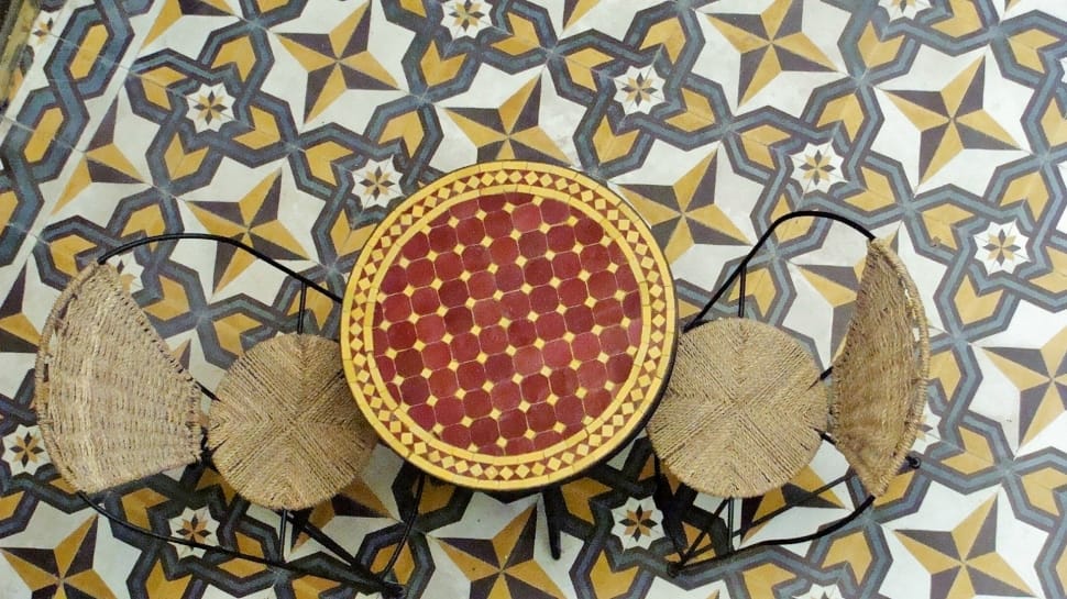 maroon and yellow round table and 2 chair preview