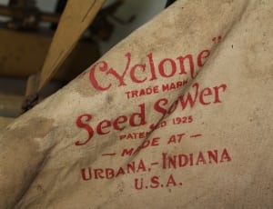 grey and red cyclone trade mark seed sower sack thumbnail