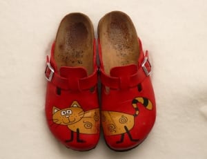 red brown and yellow cat print sandals thumbnail