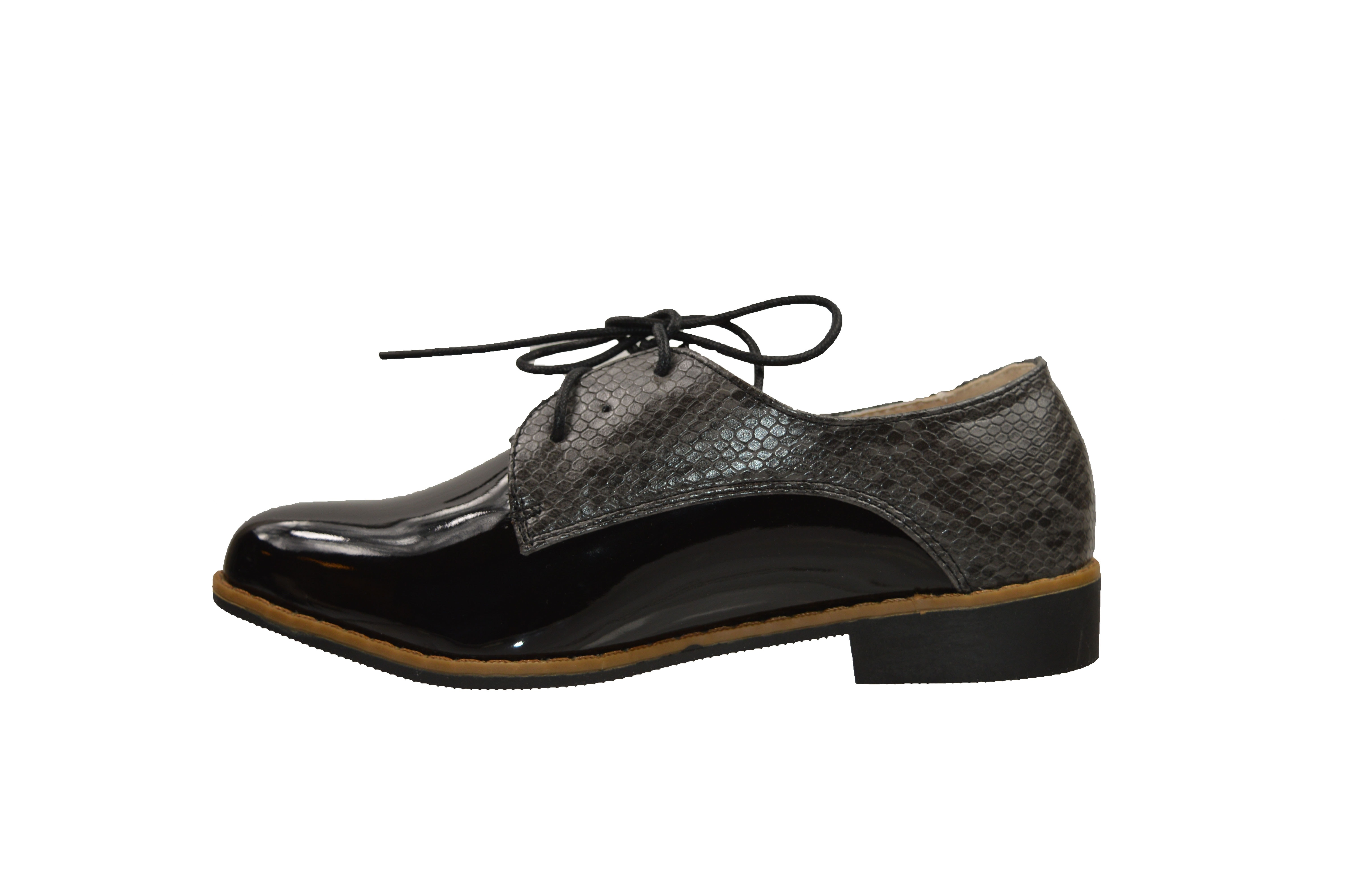 black patent leather lace up shoe