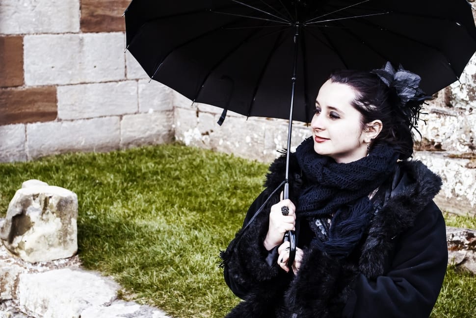 women's black coat and umbrella preview