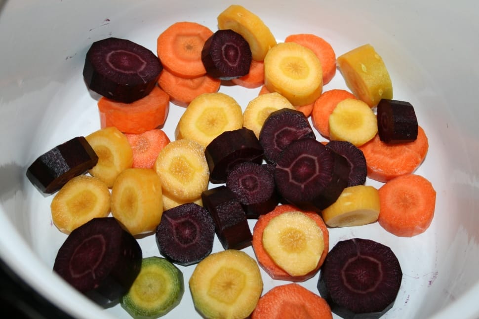 mixed chopped vegetables on white round pan preview