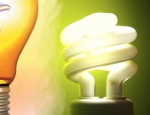 white spiral light bulb and yellow lighted bulb thumbnail