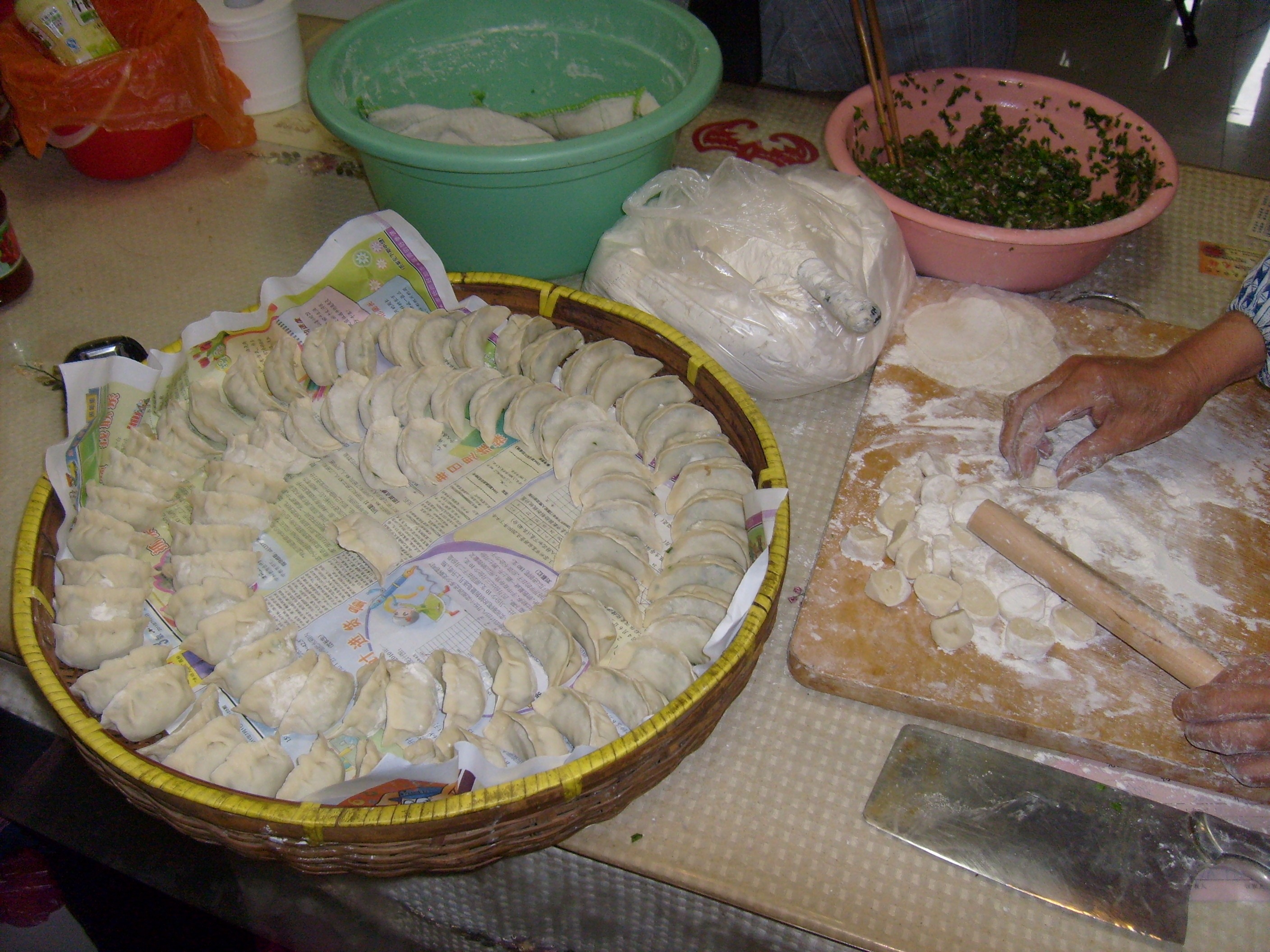 dumplings in brown wicker basket