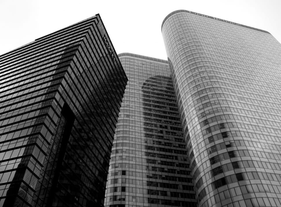 grayscale photography of high rise buildings preview