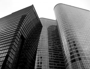 grayscale photography of high rise buildings thumbnail