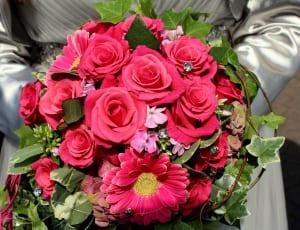 pink roses and gerberas bouquet thumbnail