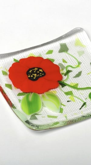 white green and red square floral plate thumbnail