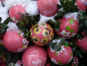 pink white green and yellow floral eggs decor thumbnail