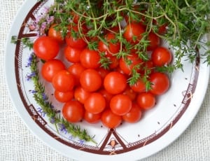 red tomatoes on white ceramic round plate thumbnail