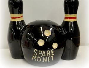 black spare money bowling set ceramic figurine thumbnail