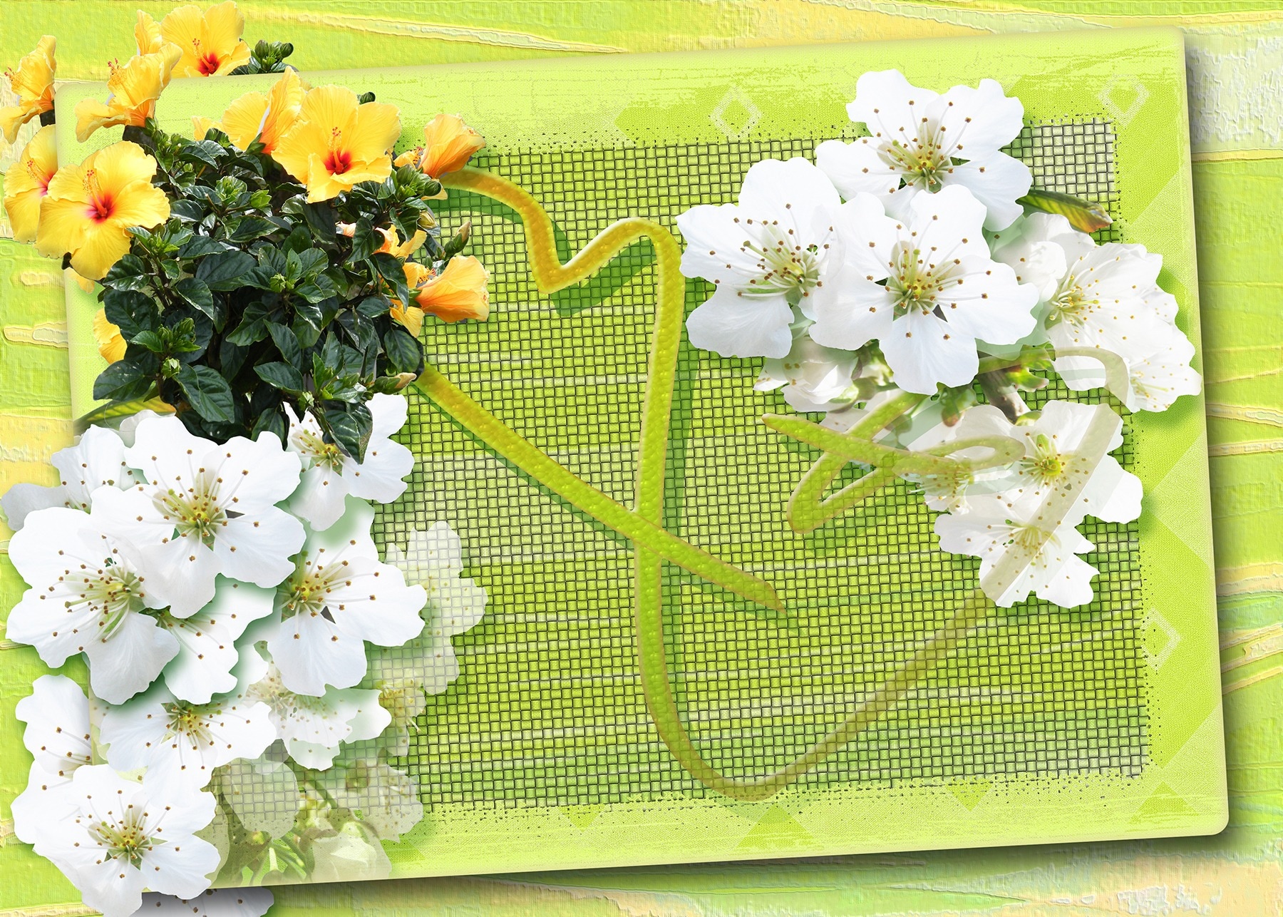 green and white floral decor