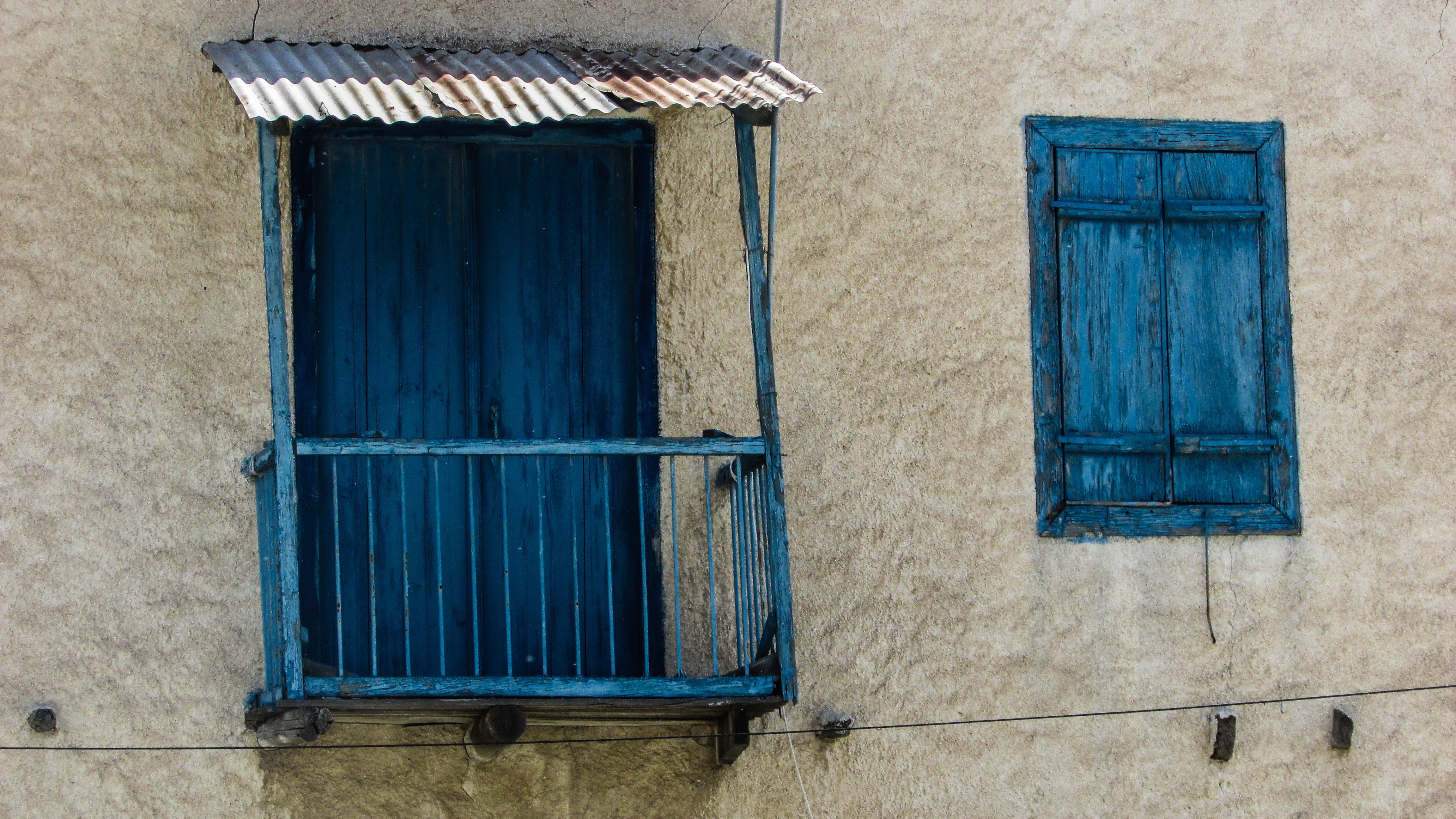 blue wooden window