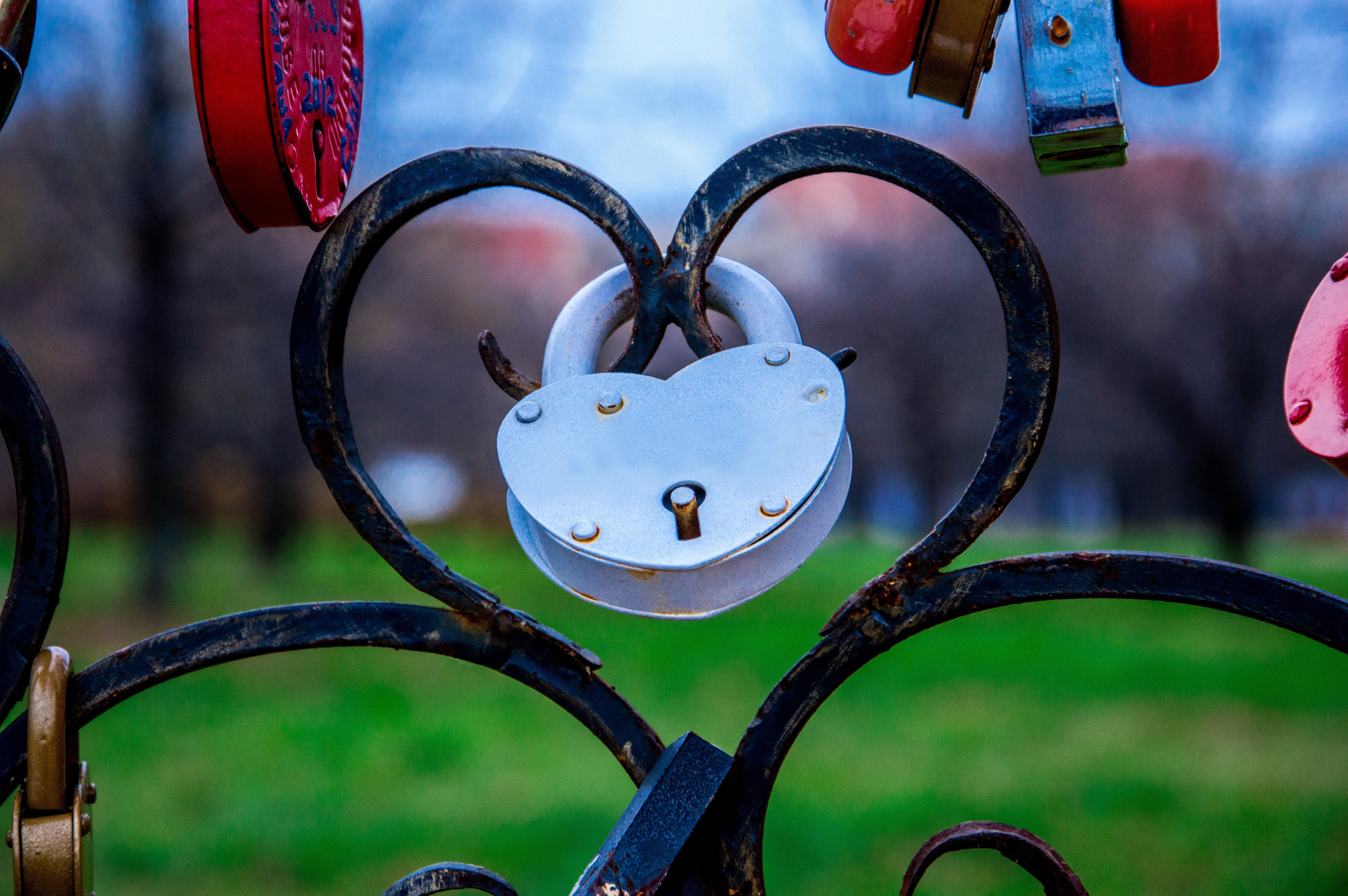 white heart shape padlock