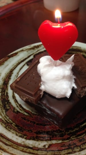red heart candle and hersheys chocolate bar thumbnail