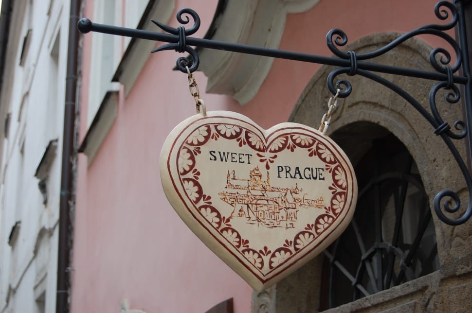 white and red sweet prague heart wooden hanging decor preview