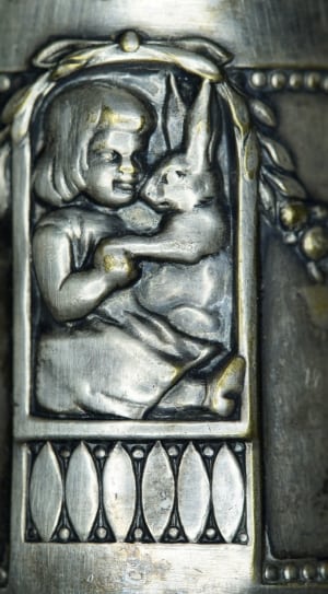 silver rabbit and girl pendant thumbnail