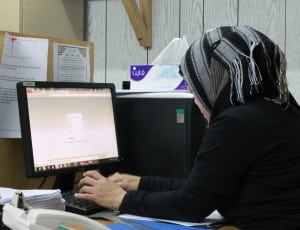 women's gray black strip hijab and black long sleeve shirt thumbnail