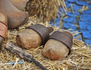 pair of brown wooden clogs thumbnail