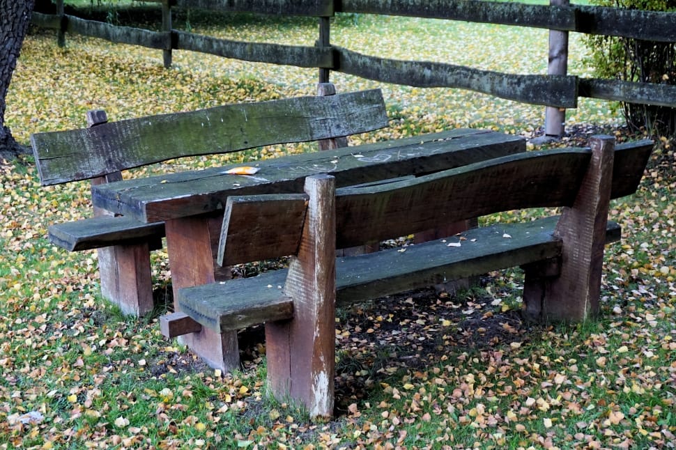 grey and brown wooden picnic table preview