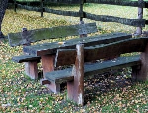 grey and brown wooden picnic table thumbnail