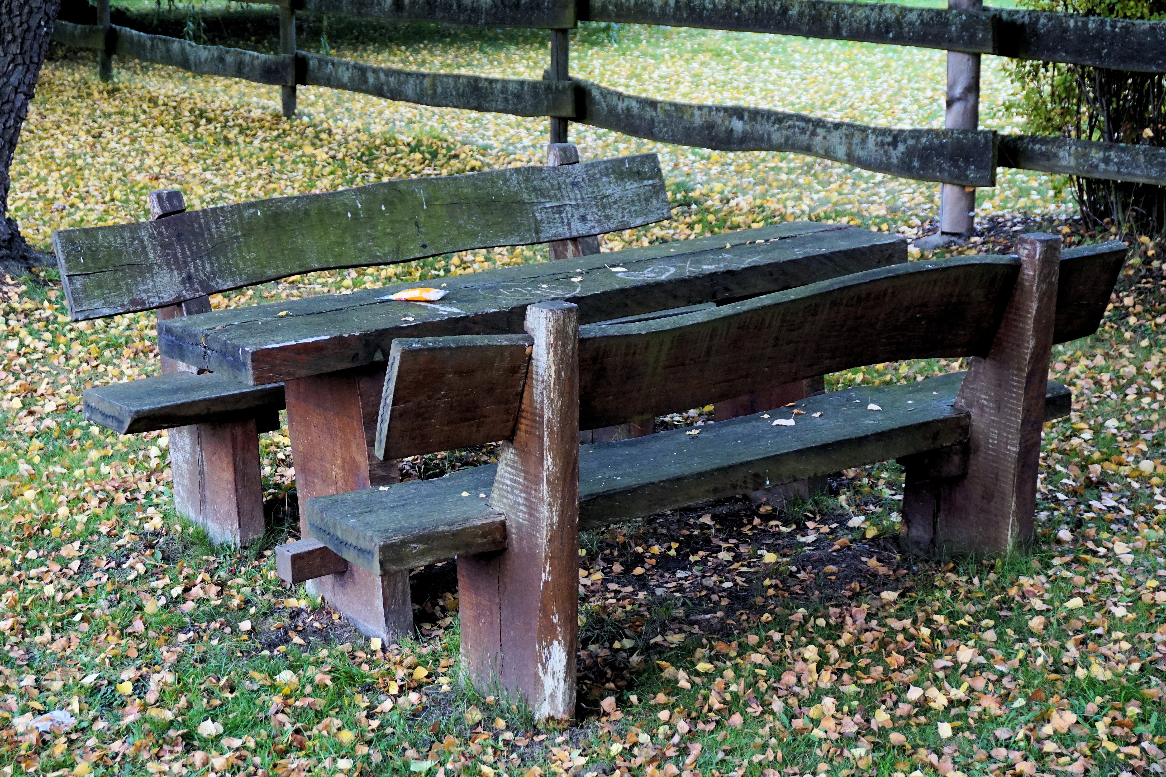 grey and brown wooden picnic table