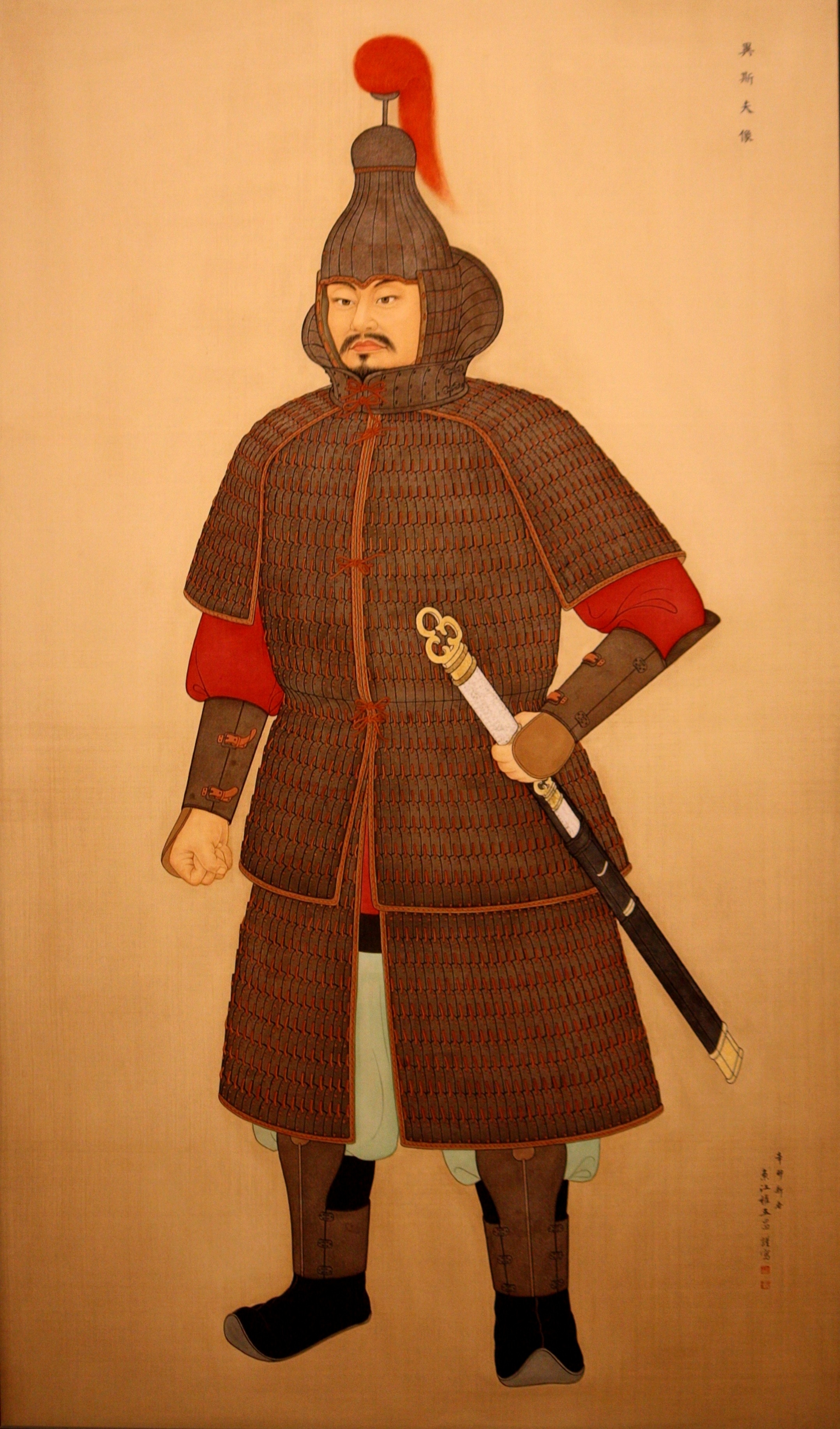 brown and red samurai painting