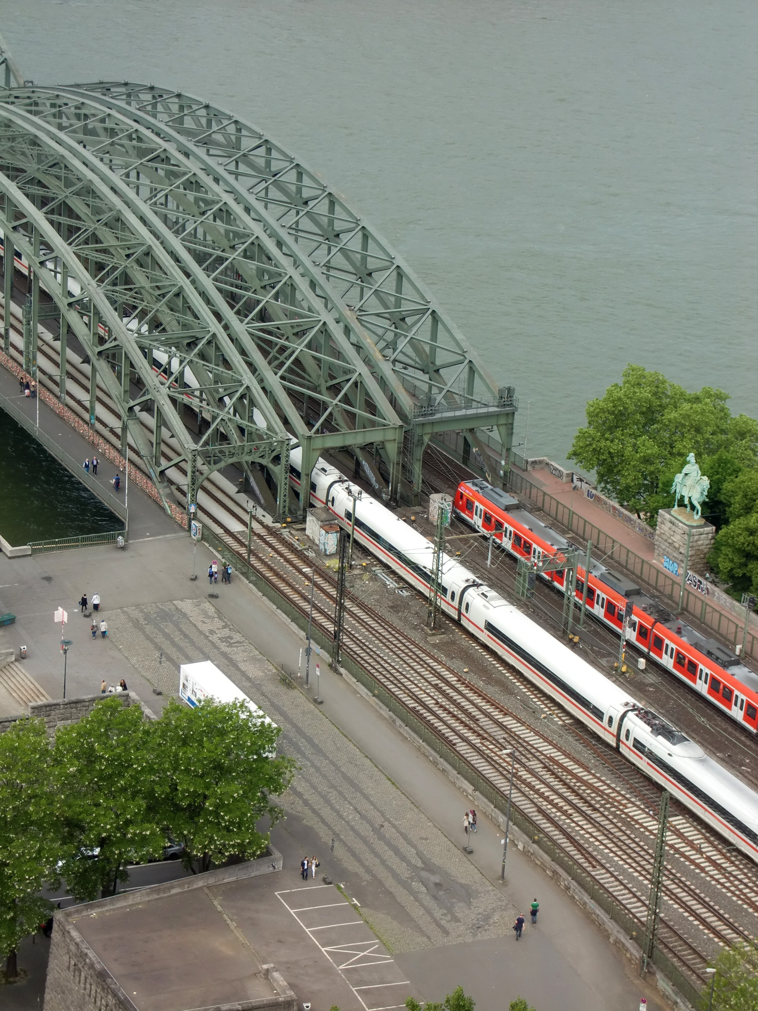 two trains crossing bridge