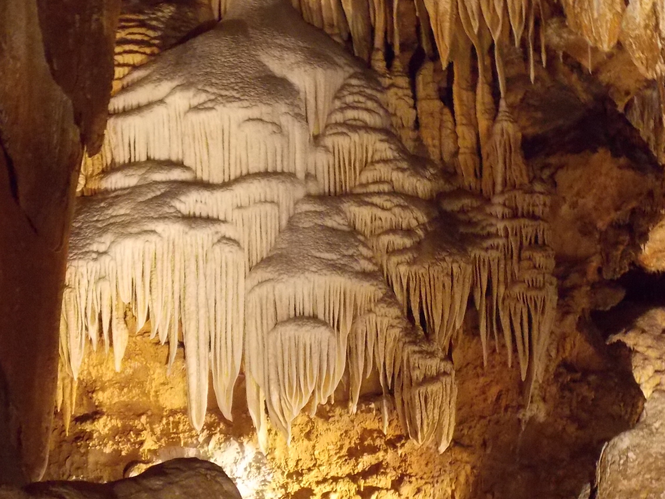 white and brown stalactites