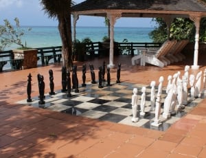 black and white outdoor tiles chess game thumbnail