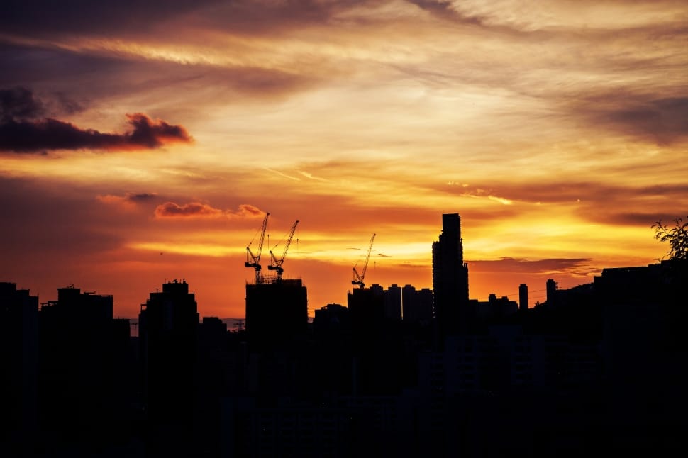 silhouette of buildings under sunset preview