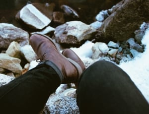 pair of brown lace-up boots thumbnail